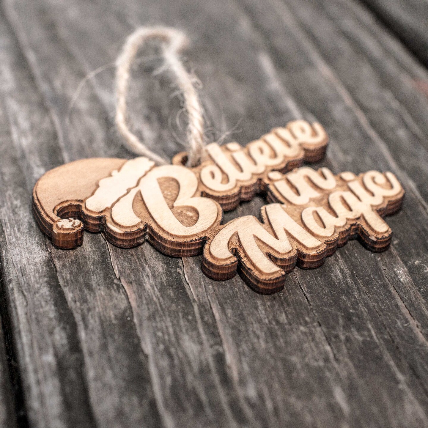 Ornament - Believe in Magic - Raw Wood 3x4in