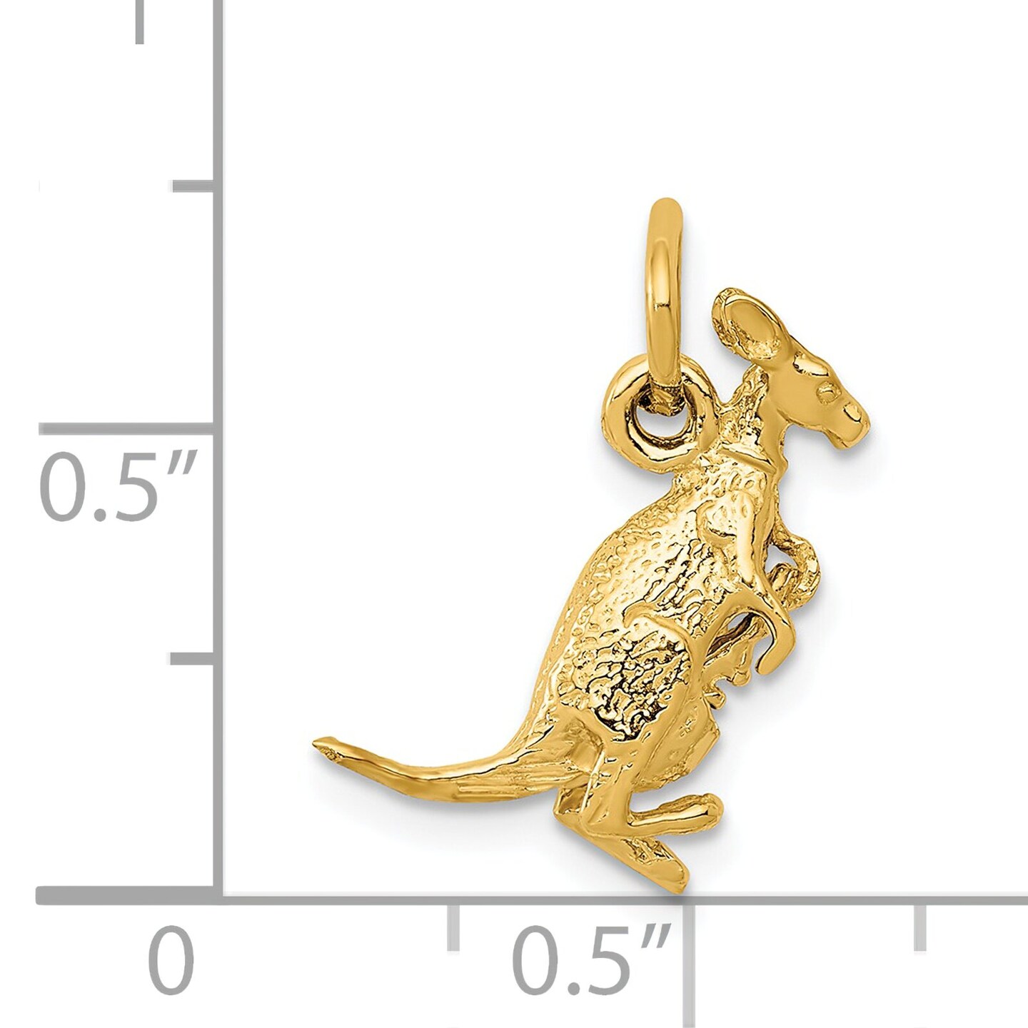 14K Yellow Gold 3D Kangaroo with Joey Baby Charm Jewerly 15mm x 10mm