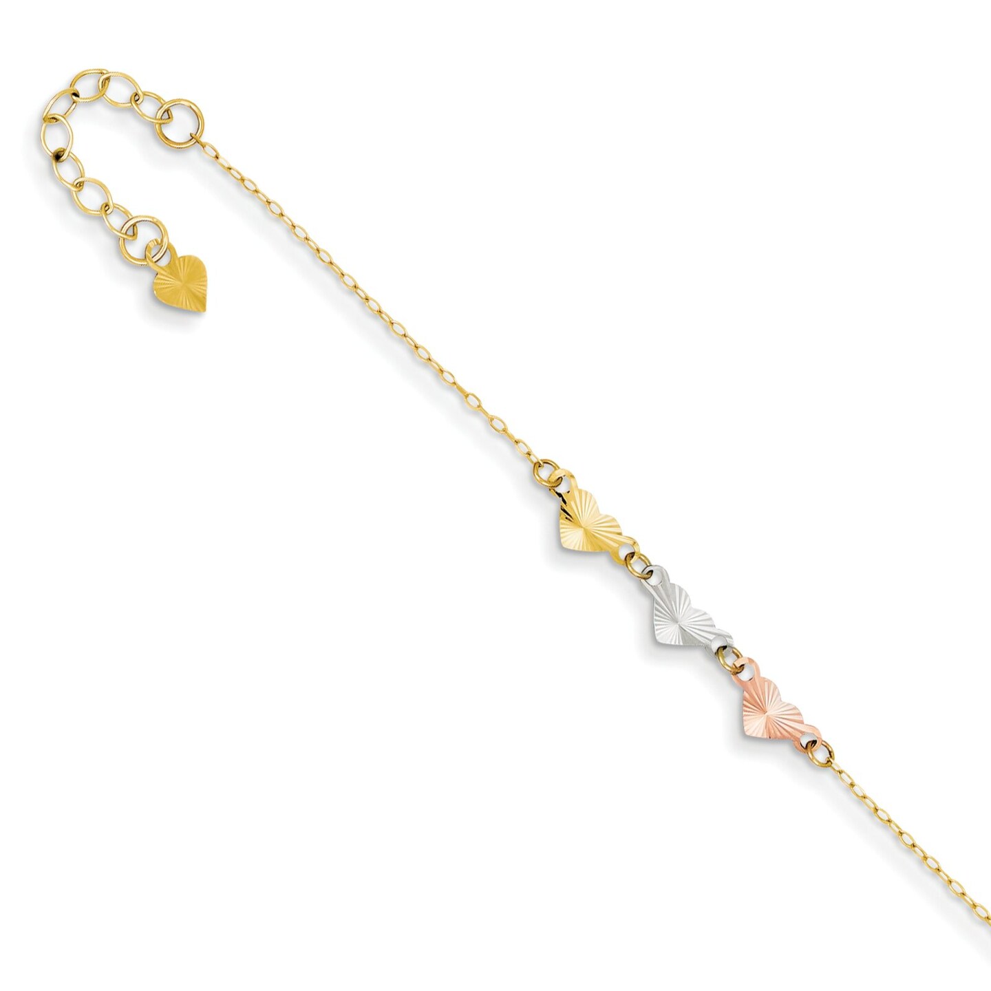 14K Gold Tri Color Adjustable Heart Anklet Jewelry 9