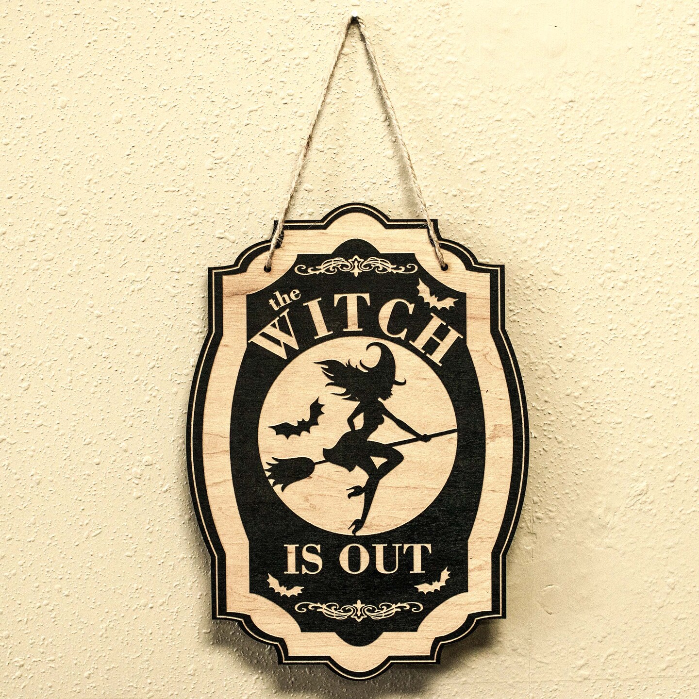 The Witch is Out - Black Halloween Door Sign 6x9 The Witch is Out - Black Halloween Door Sign 6x9