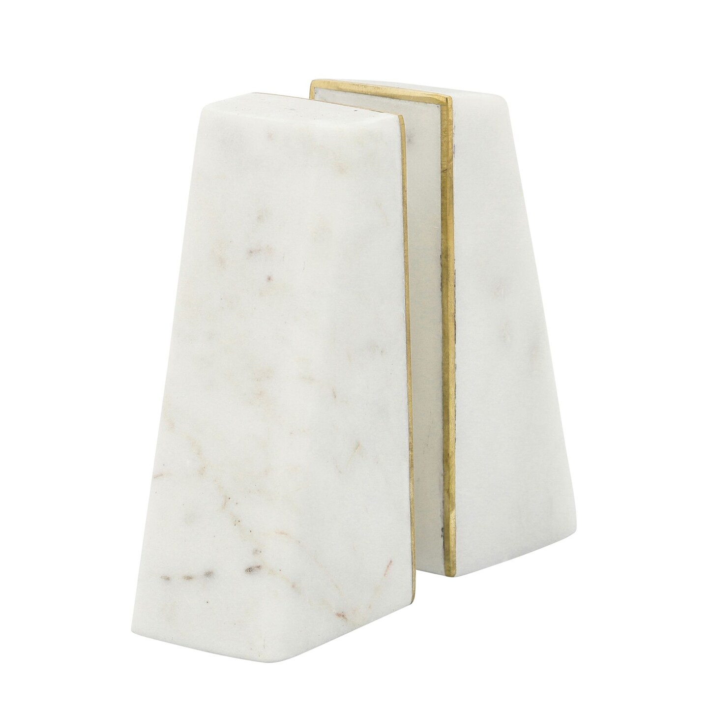 Kingston Living Set of 2 White and Gold Slanted Marble Triangular Bookends 6&#x22;