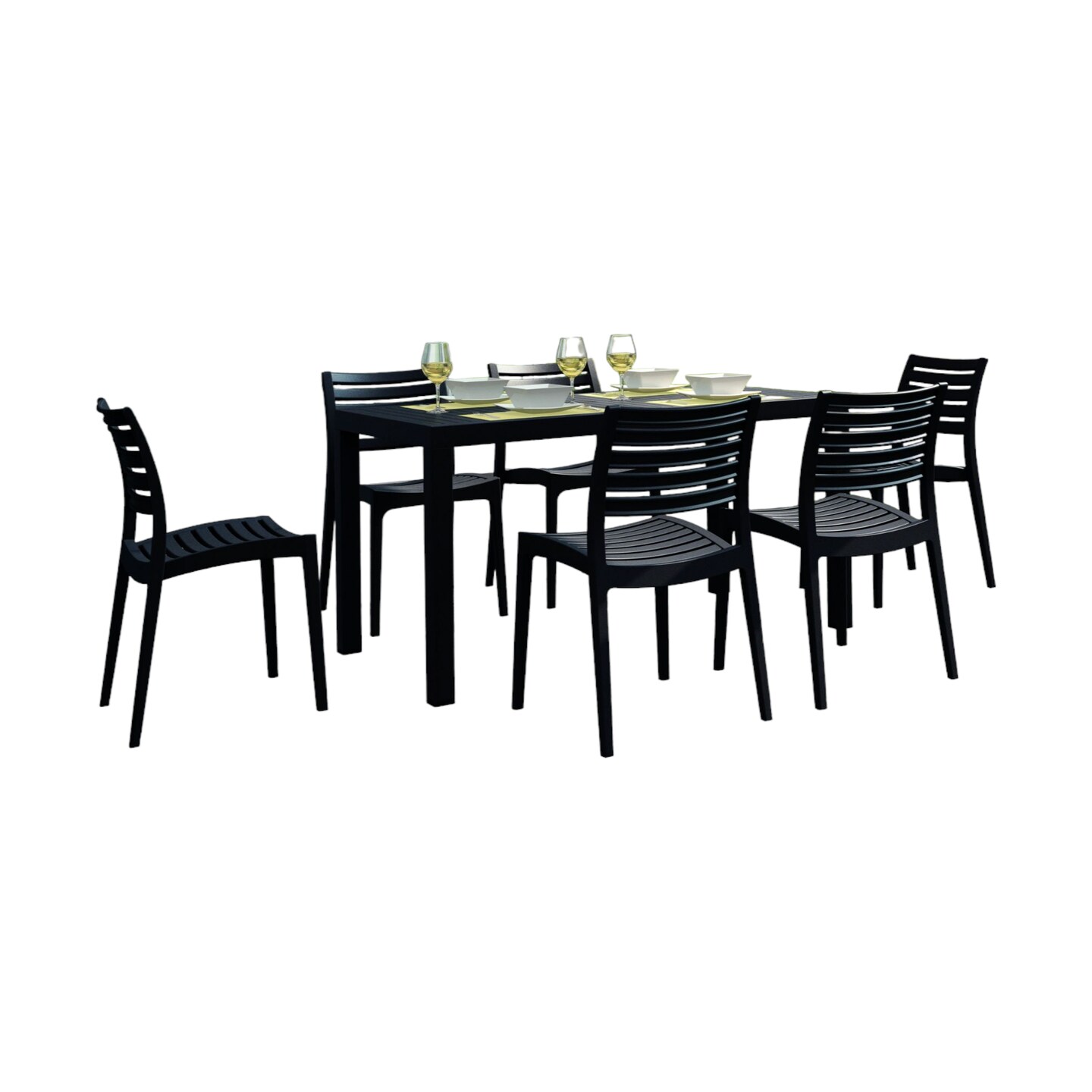 Luxury Commercial Living 7-Piece Black Rectangular Patio Dining Set 55&#x22;