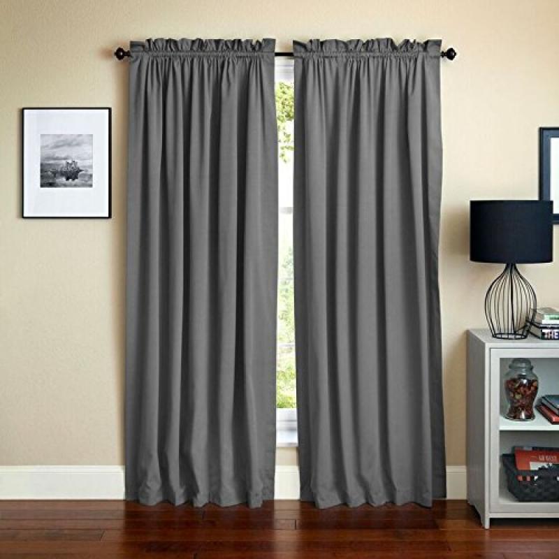 Blazing Needles 84-inch by 52-inch Twill Curtain Panels (Set of 2) - Steel Grey