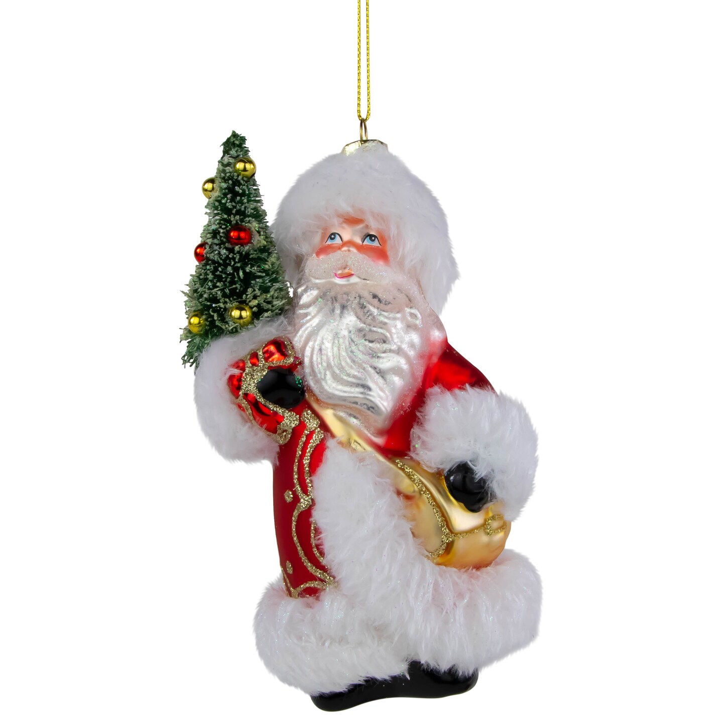 Northlight Santa Claus with Christmas Tree Glass Ornament - 6.25" - Red and White