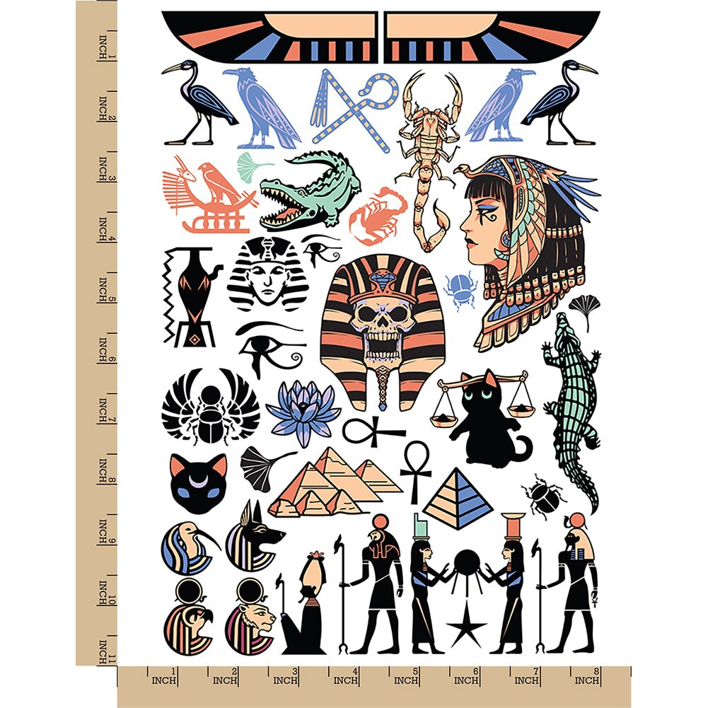 Egypt Egyptian Hieroglyphs Pyramids Pharaoh Temporary Tattoo Water Resistant Fake Body Art Set Collection