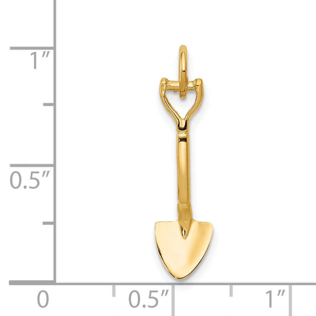 14K Yellow Gold 3D Spade Charm Shovel Garden Jewelry 20mm x 4mm