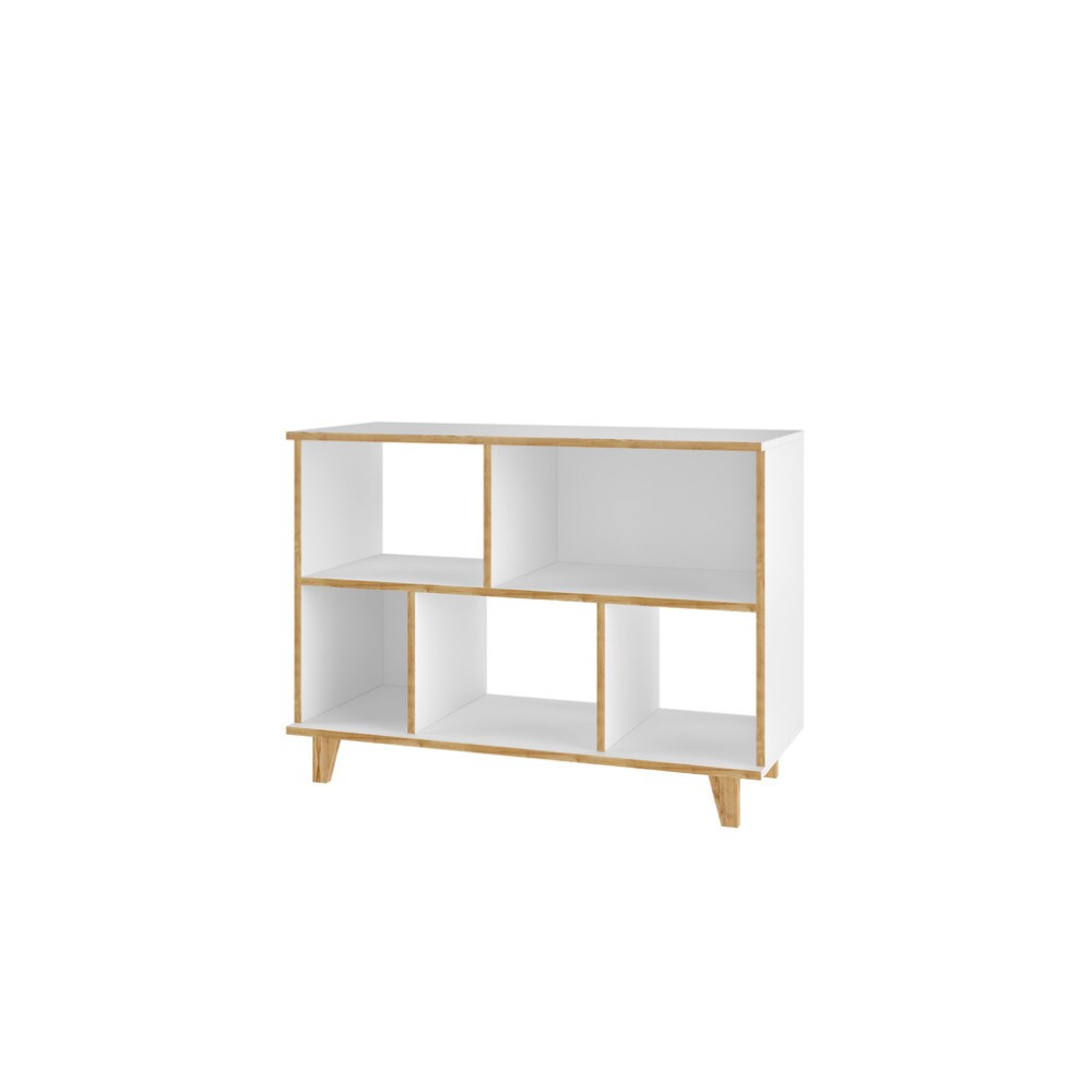 Manhattan Comfort Minetta 5-Shelf Mid Century Low Bookcase, White