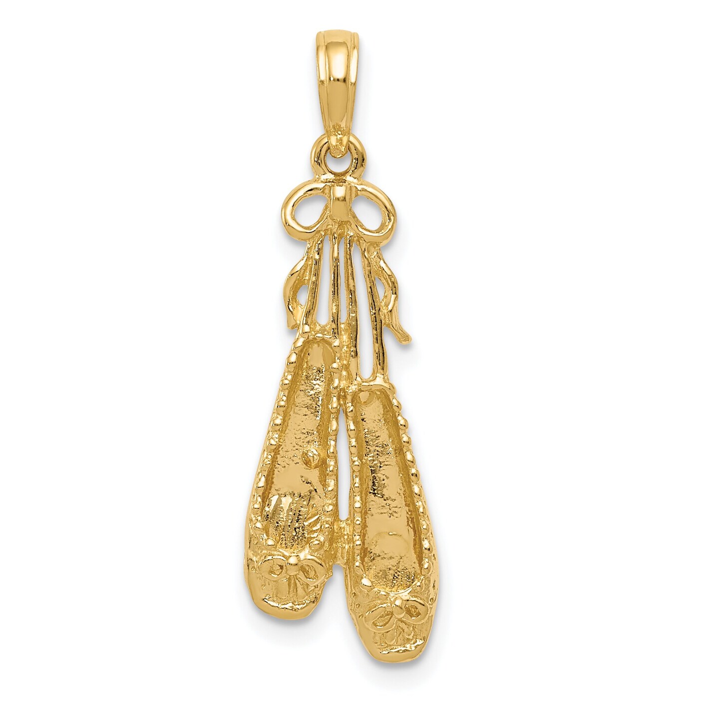 14K Gold 3D Ballet Slippers Charm Ballerina Pendant Jewerly 30mm x 10mm