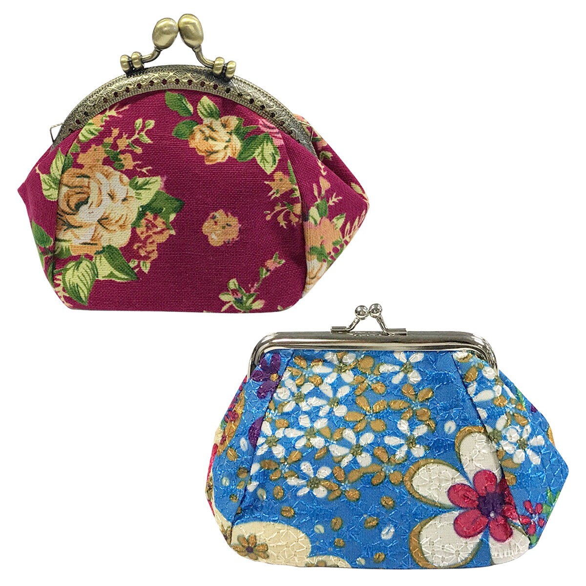 Wrapables Canvas and Embroidered Floral Coin Purse Clutch Wallet (Set of 2)
