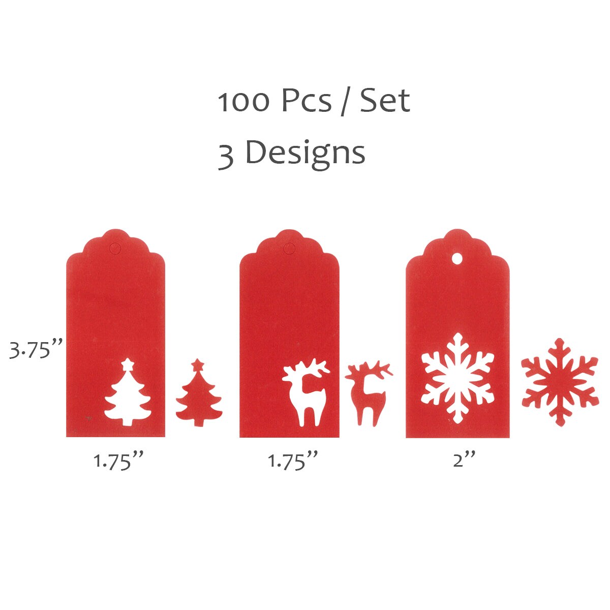 Wrapables Christmas Holiday Gift Tags/Kraft Hang Tags with Laser Cut Design for Gift-Wrapping, DIY, Arts &#x26; Crafts (100pcs), Red Scalloped