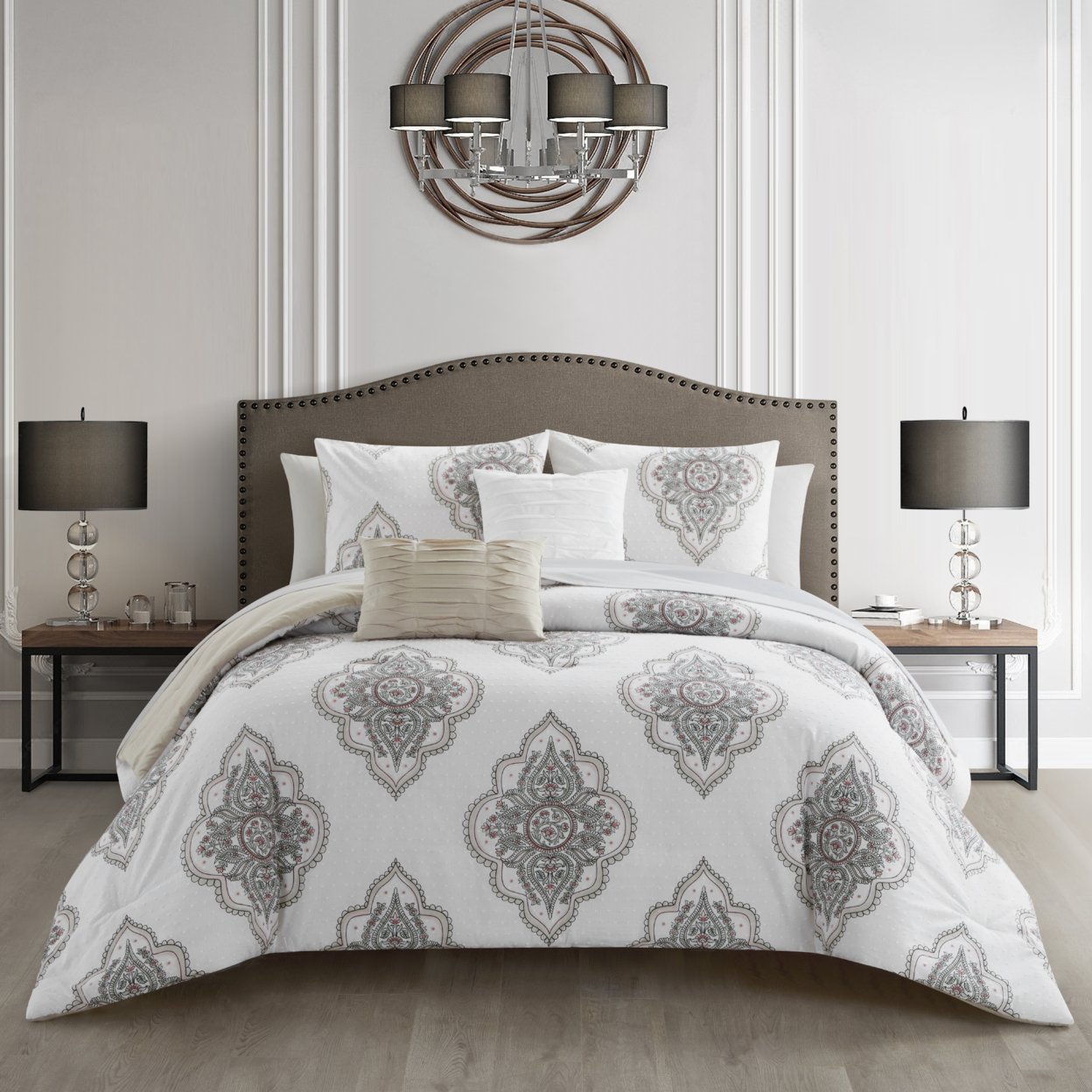 Chic Home Paacey 5 or 9 Piece Cotton Jacquard Comforter Set Medallion Embroidered Bedding