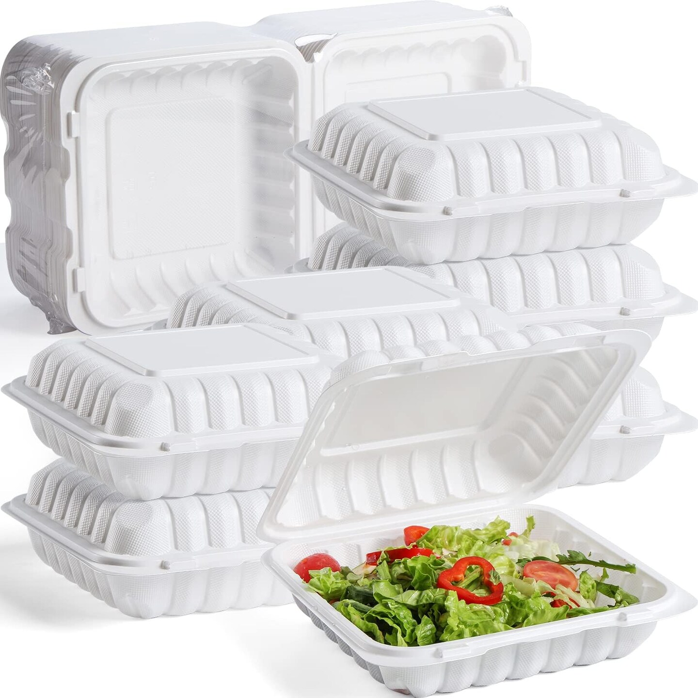 Northlight 150-Count Single Compartment Hinged White Meal Prep/Take Out Containers - 9&#x22;