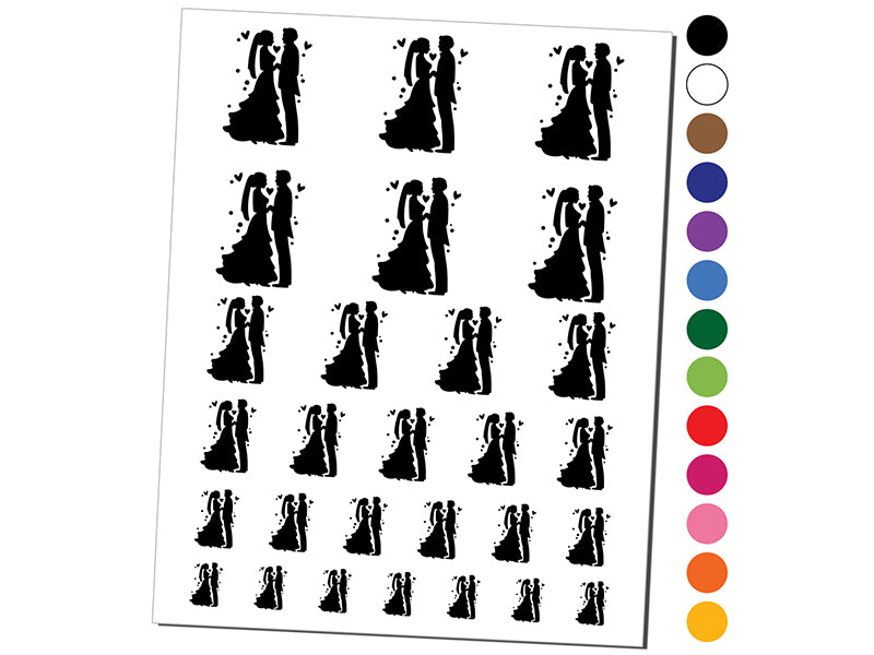 Bride and Groom Wedding Silhouette Temporary Tattoo Water Resistant Fake Body Art Set Collection