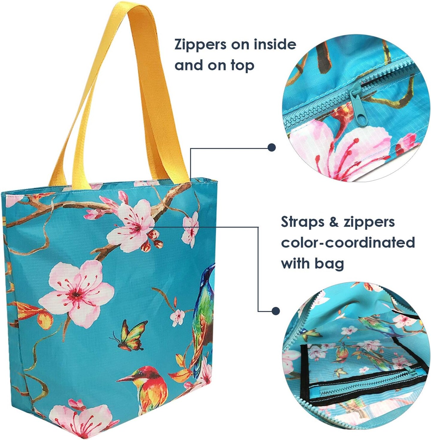 Wrapables Large Carryall Travel Tote Bag + Reusable Shopping Bag - Foldable, Compact, and OEKO-TEX Certified, Cherry Blossoms