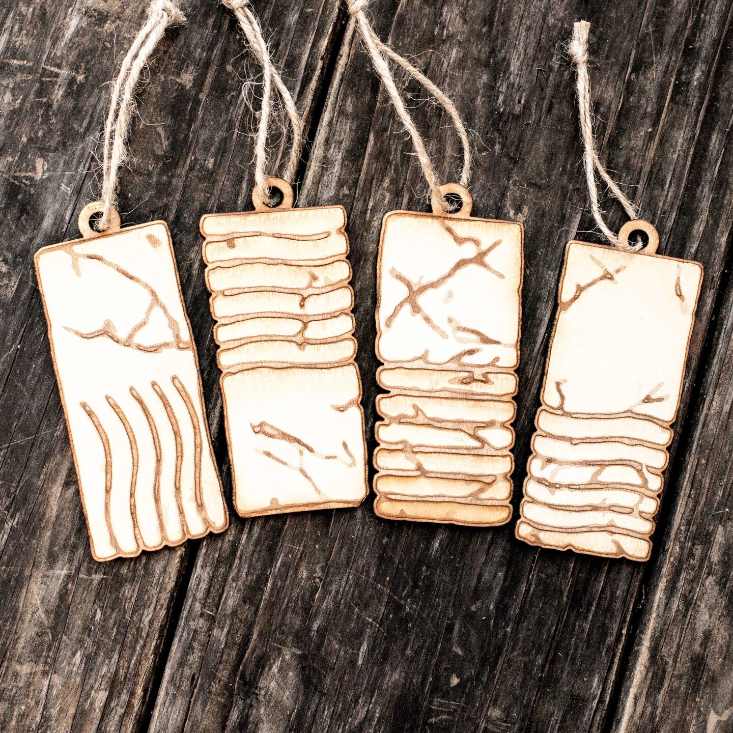 Ornament - Elemental Stones - Set of 4 - Raw Wood 2x4in Ornament - Elemental Stones - Set of 4 - Raw Wood 2x4in