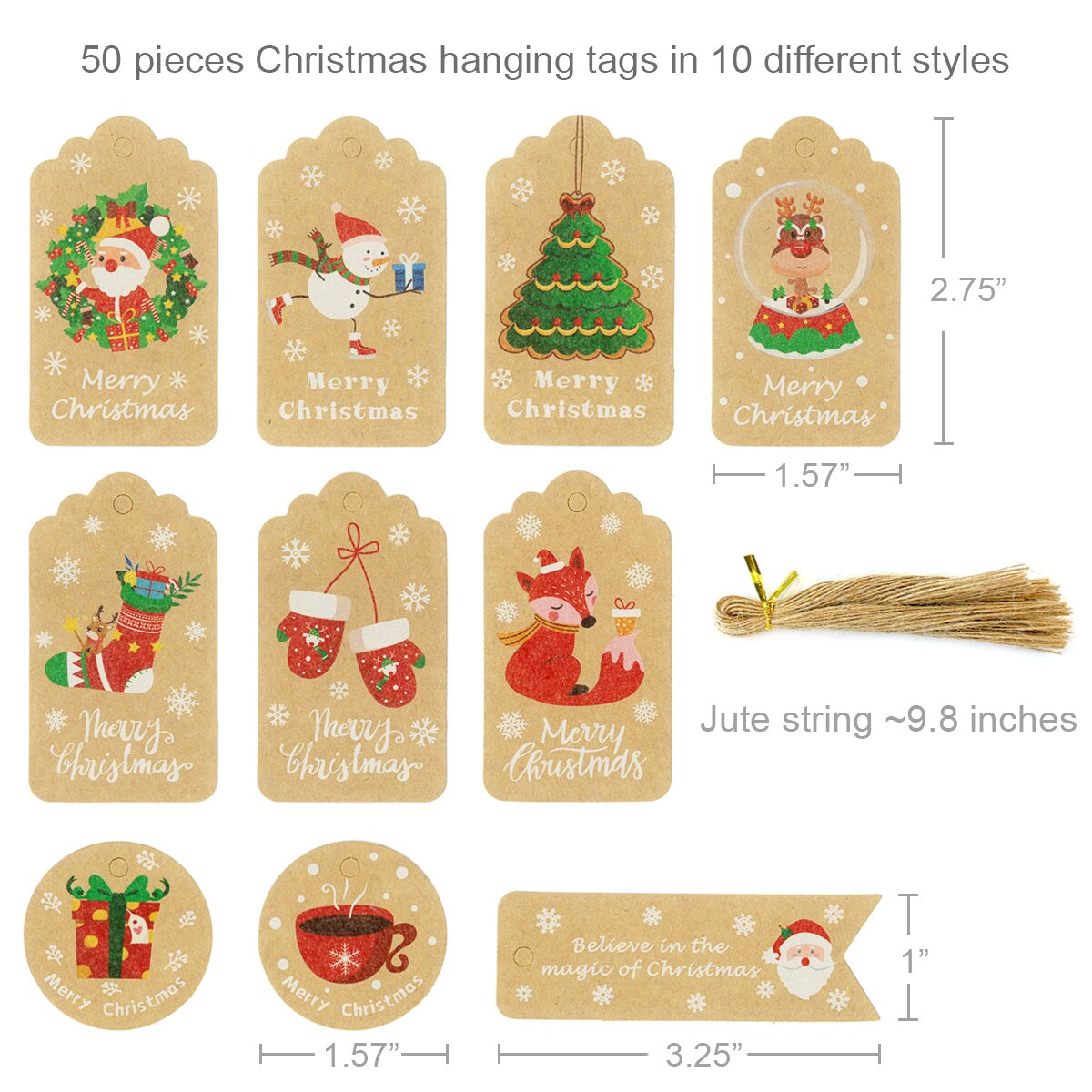 Wrapables Christmas Holiday Gift Tags/Kraft Hang Tags with Jute Strings for Gift-Wrapping, DIY, Arts & Crafts