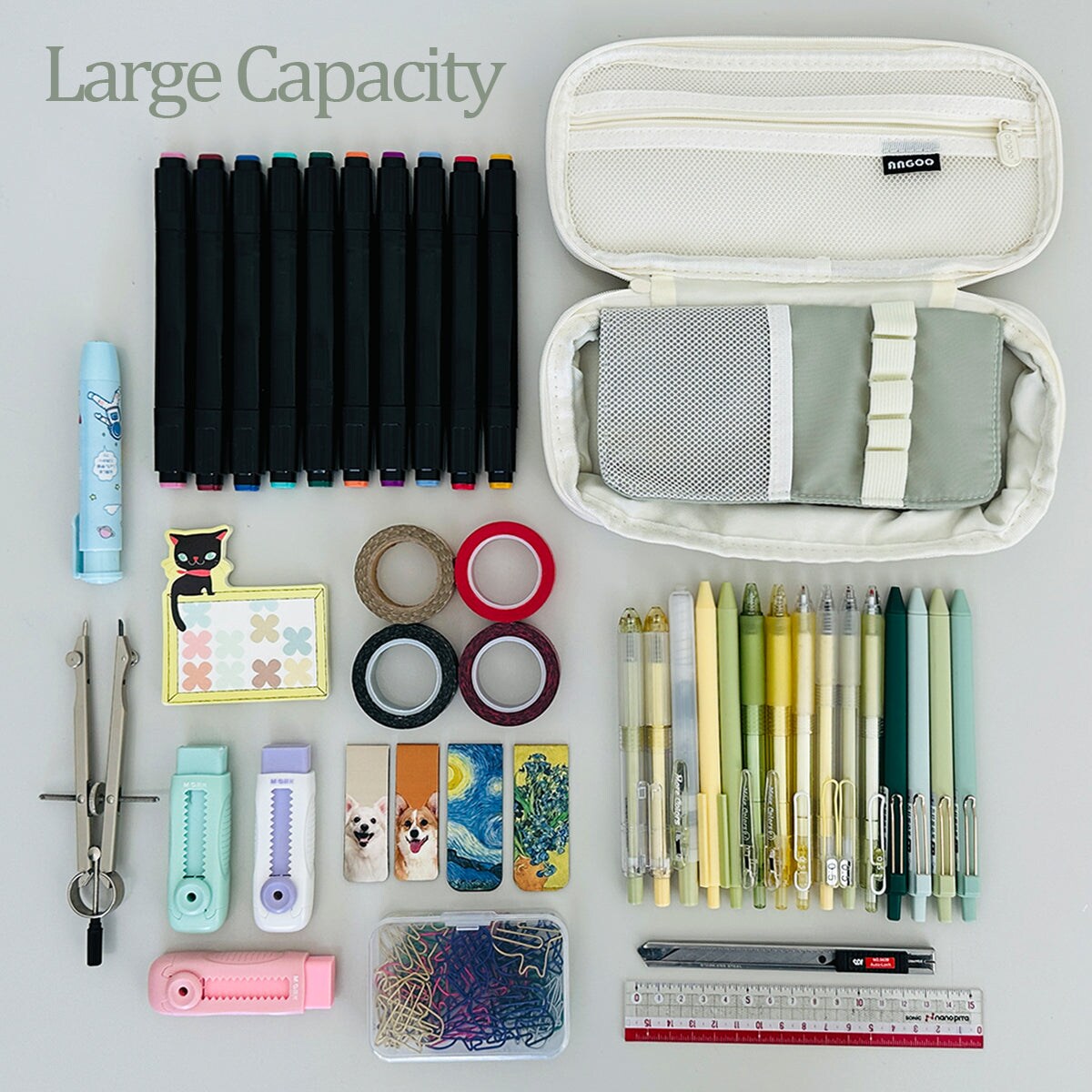ANGOO NAVY Expandable Canvas Pen Case Pencil Case Expandable Case