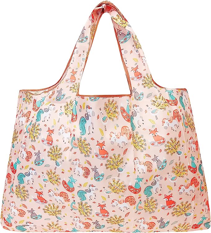 Wrapables Large Foldable Tote Nylon Reusable Grocery Bags, 5 Pack