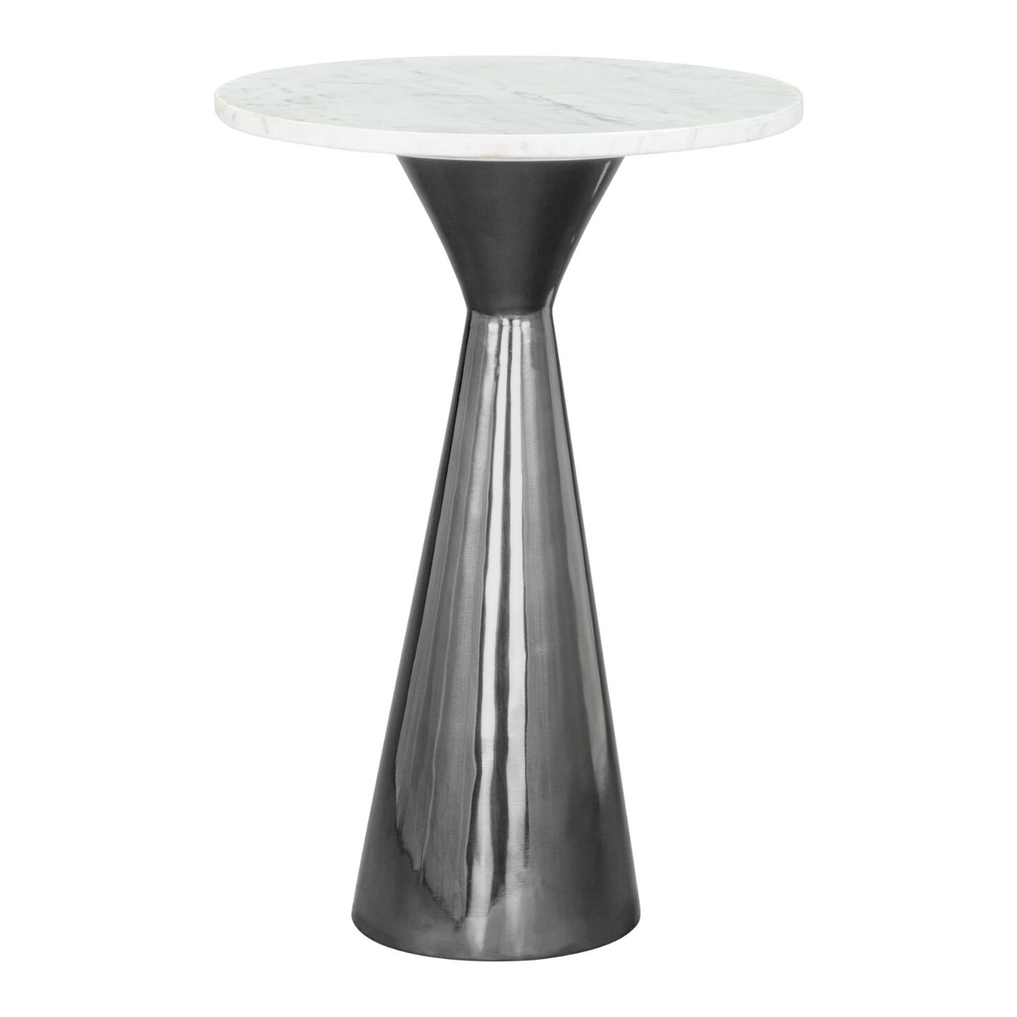 Modern Home 22&#x22; White and Black Round Side Table with Marble Top