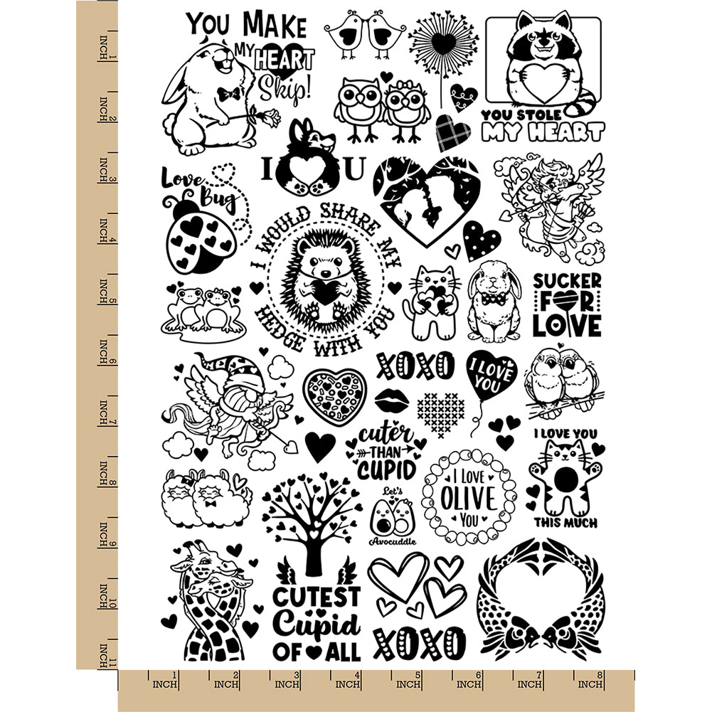 Love Puns Hearts Animals Valentine&#x27;s Day Temporary Tattoo Water Resistant Fake Body Art Set Collection