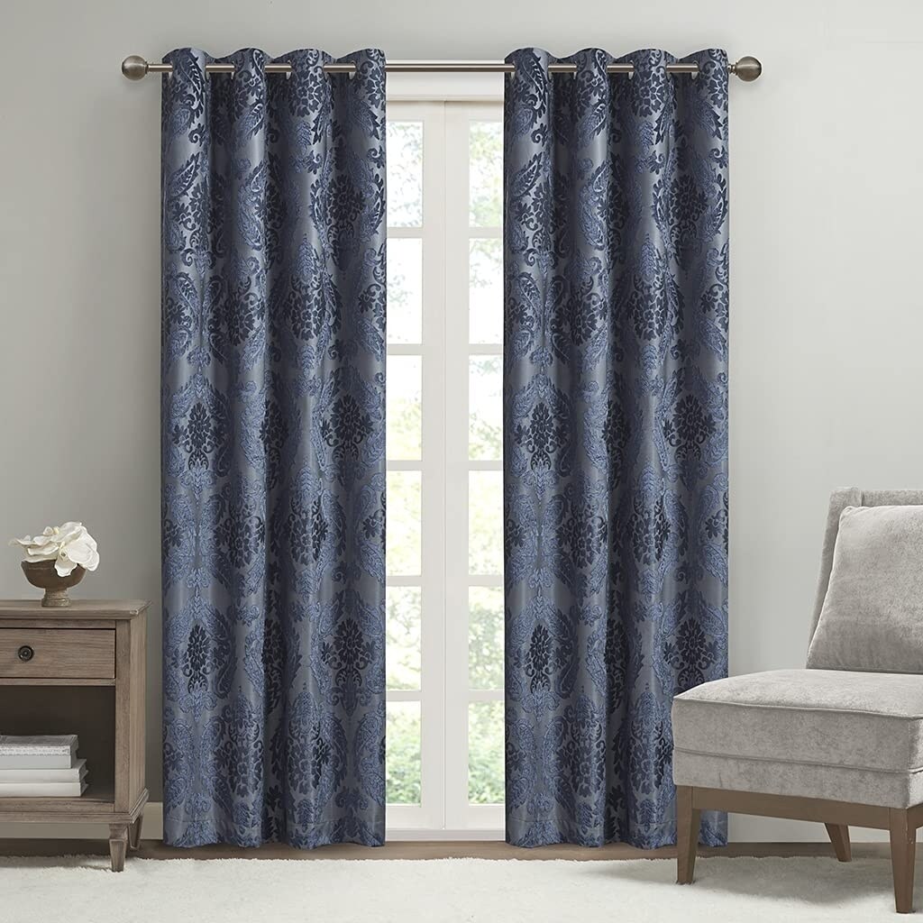 SUNSMART   Total Blackout Grommet Top Curtain Panel with Navy Finish SS40-0206