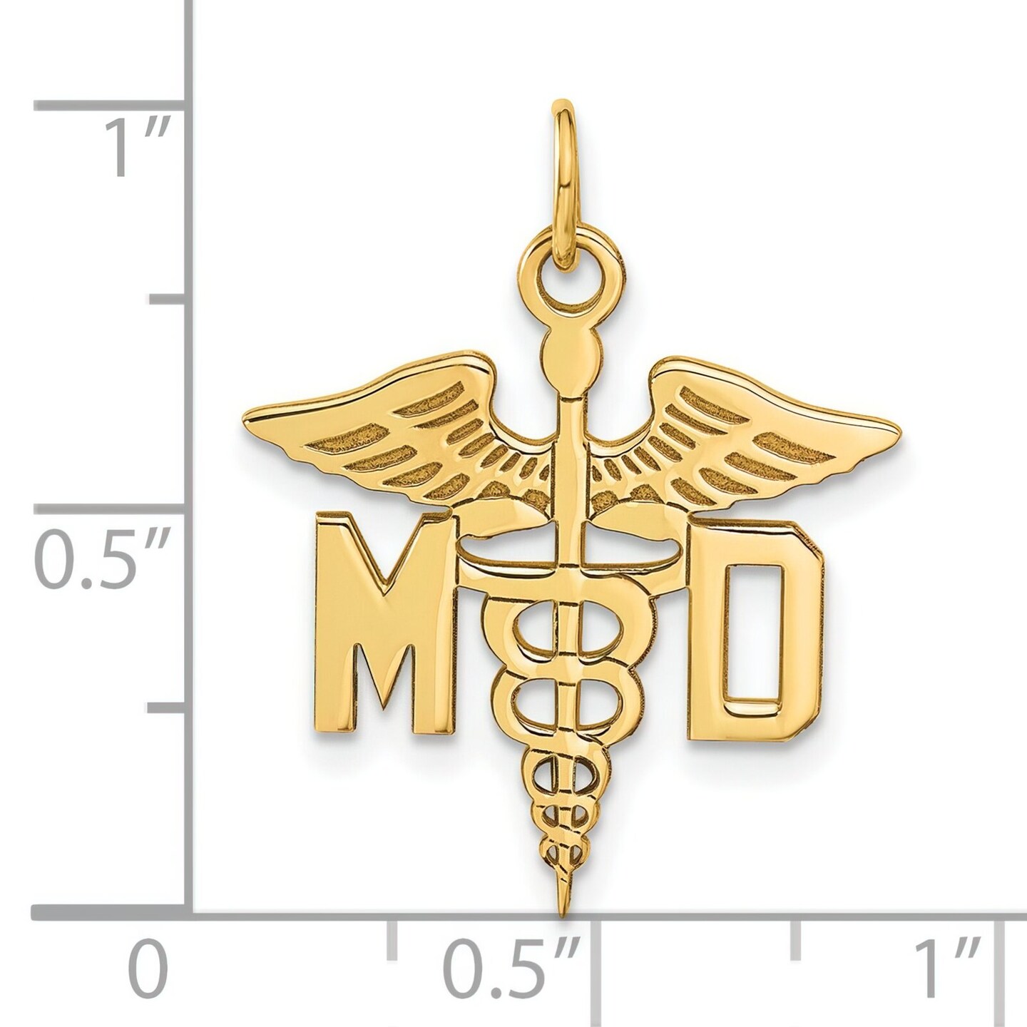 14K Yellow Gold MD Caduceus Charm Medical Docotr Jewerly 29mm x 23mm