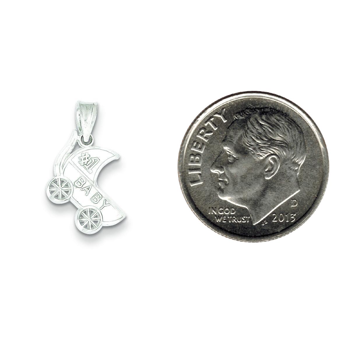 Sterling Silver #1 Baby Carriage Charm Pendant Jewelry 20mm x 13mm
