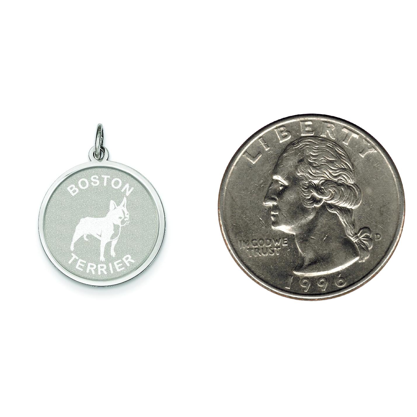 Sterling Silver Boston Terrier Disc Charm Pendant Jewerly 26mm x 19mm