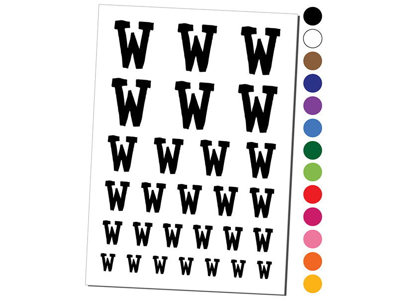Letter W Uppercase Cute Typewriter Font Temporary Tattoo Water Resistant Fake Body Art Set Collection