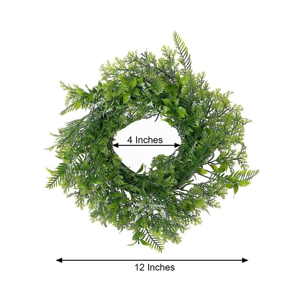 2 GREEN 12&#x22; ARTIFICIAL Leaves Wreath CANDLE RINGS