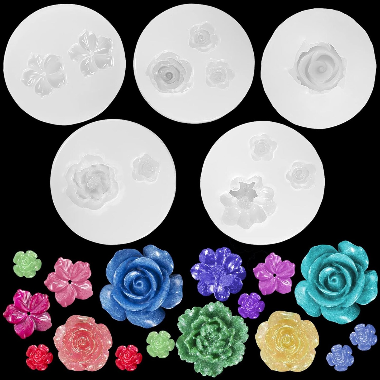 5pcs Mini Mirror Flower Resin Mold, Silicone 3D Flower Crystal DIY Casting Molds, for Earring, Jewelry Pendants Making Tool (8 Different Sizes)