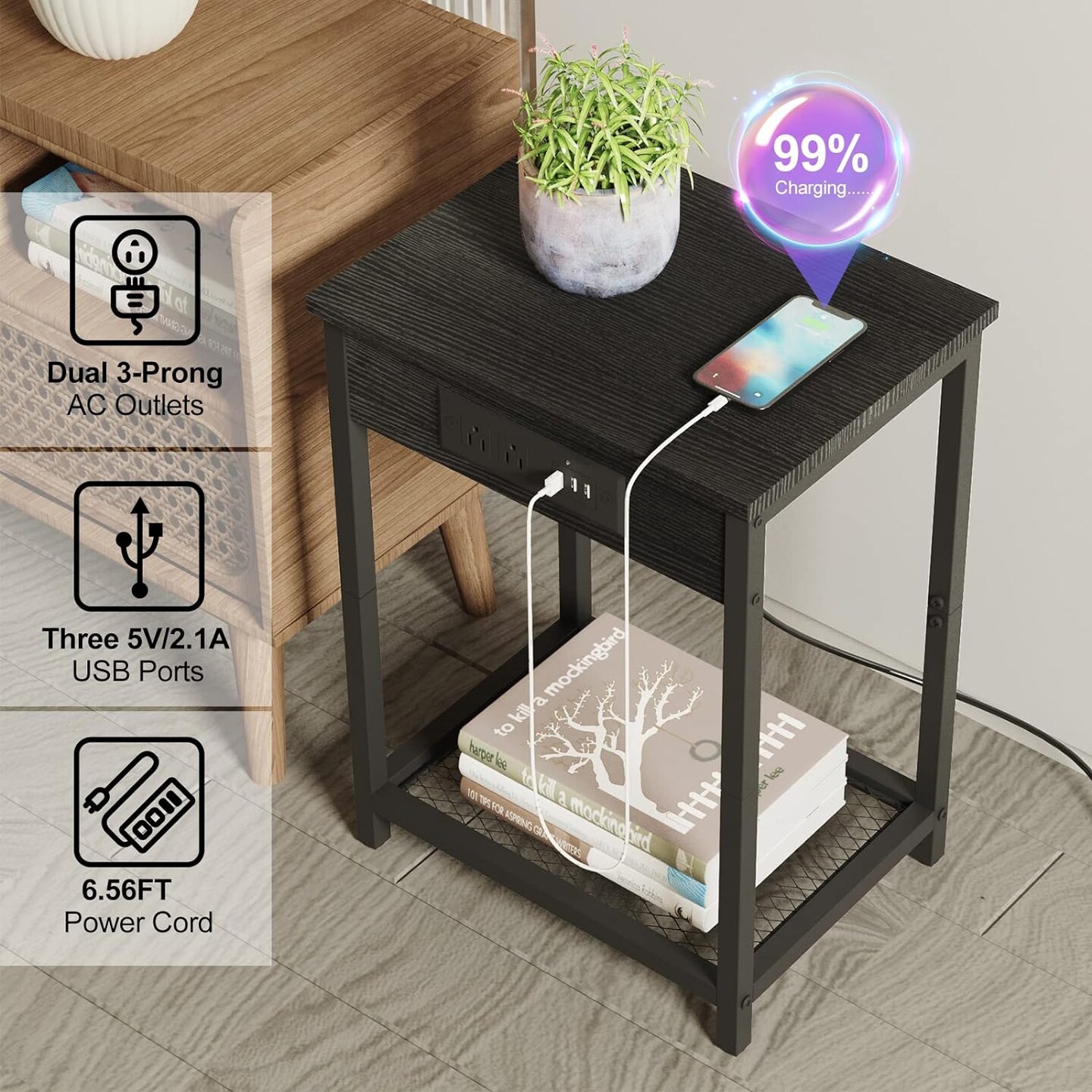 Small End Table with Charging Station