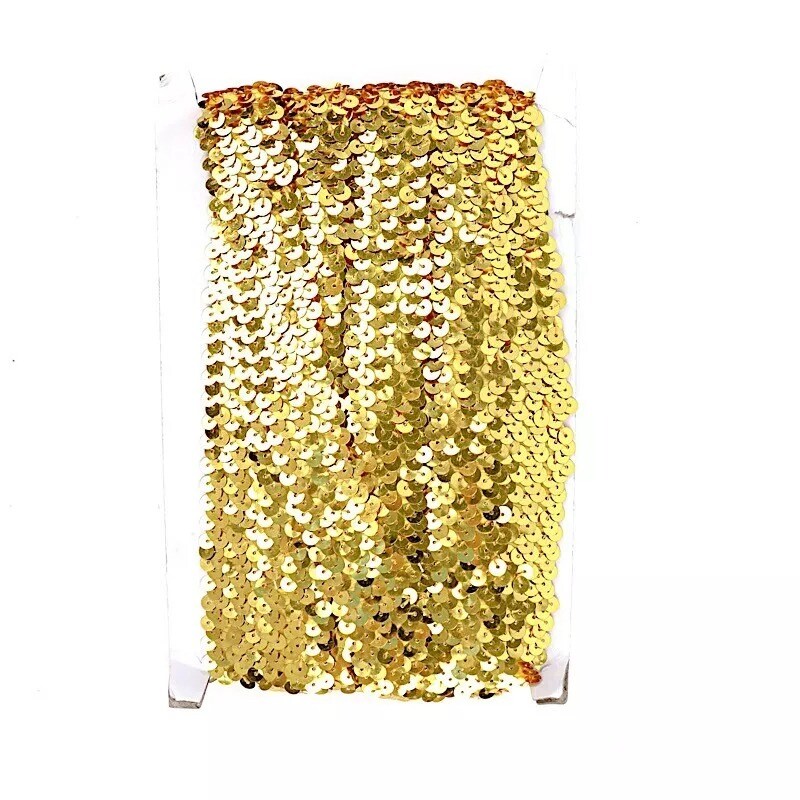 1x10 yards GOLD Metallic Sequin Fabric RIBBON Stretchable Lace