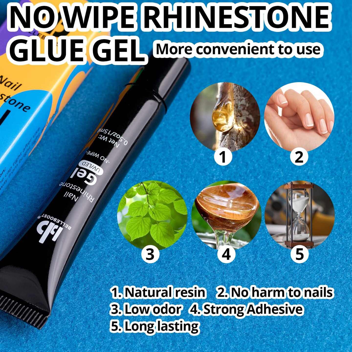 1 Tube of 15ml Gel + Colorful Gems + Flat-back Round Glass Crystals With Pickup Tools