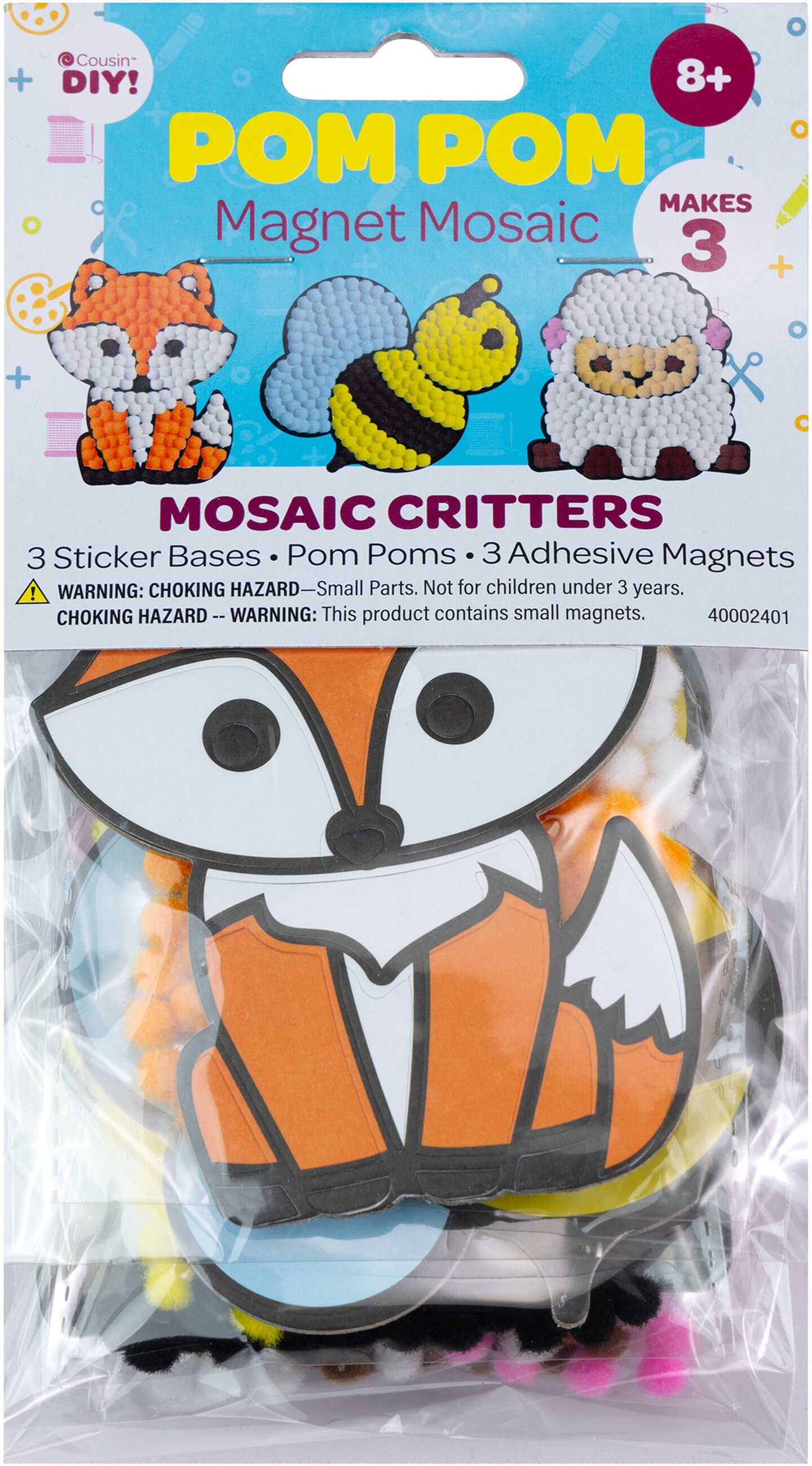 CousinDIY Pom-Pom Mosaic Kit 3/Pkg-Critters