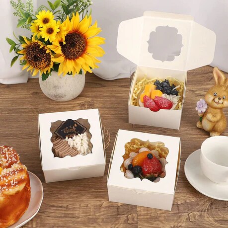 4 x 4 x 2.5&#x22; White Bakery Boxes with Window Pastry Boxes for Cakes, Cookies and Desserts