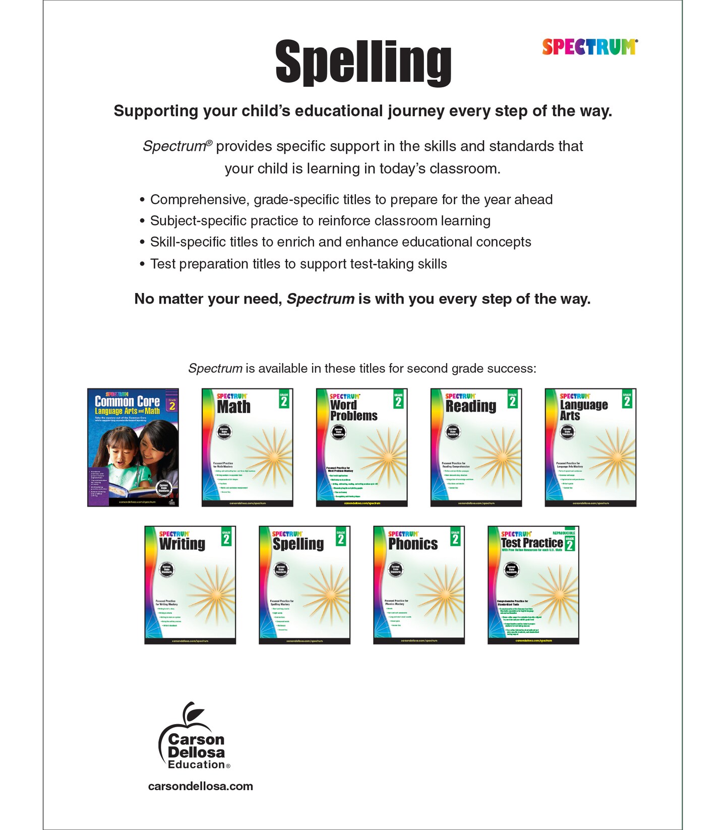 Spectrum 2nd Grade Spelling Workbook, Ages 7 to 8, Spelling Books for 2nd Grade Covering Phonics, Handwriting Practice, Sight Words, Vowels, Dictionary Skills, and More, Spectrum Grade 2