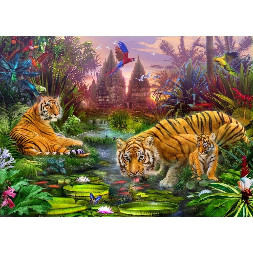 Tigers At The Ancient Stream Poster Print By Jan Patrick