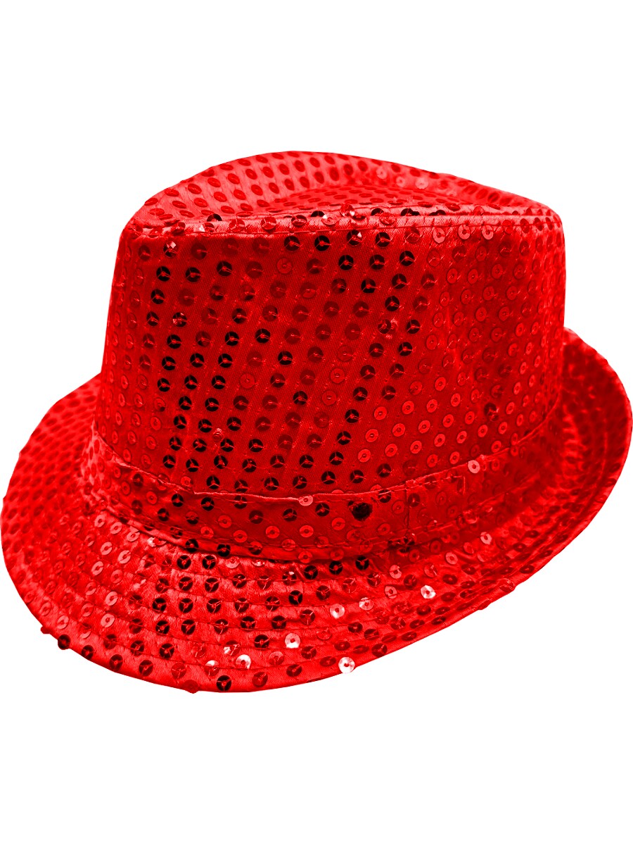 Adult's LED Light Up Red Sequin Fedora Jazz Hat Costume Accessory