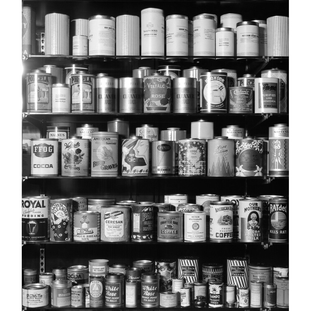 Posterazzi 1920s-1930s-1940s Tin Cans And Containers On Shelves Poster Print By Vintage Collection