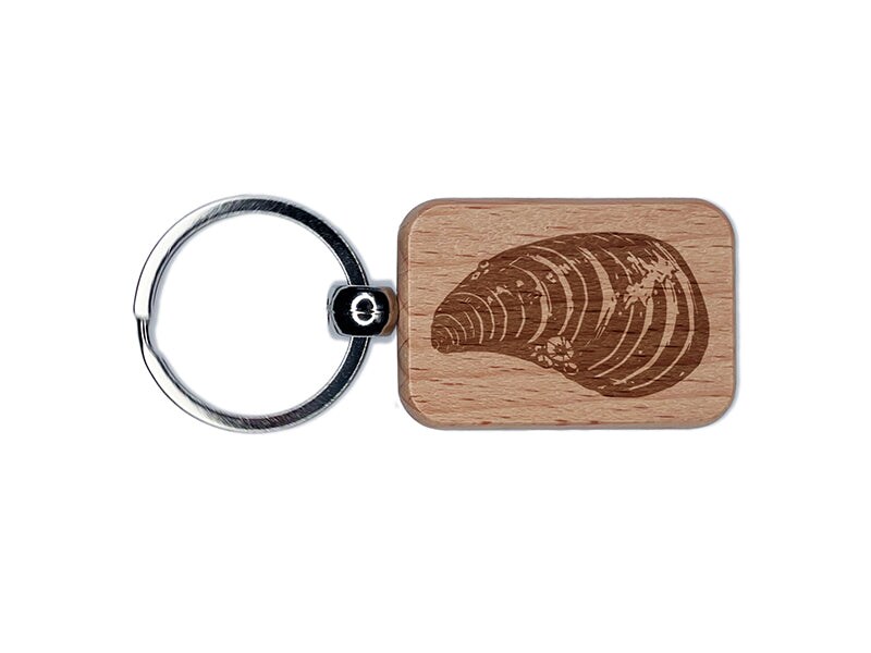 Mussel Bivalve Shellfish Seafood Shell Engraved Wood Rectangle Keychain Tag Charm