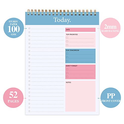 To Do List Notepad - Daily Planner Notepad Undated 52 Sheets Tear Off, 6.5&#x22; x 9.8&#x22; Checklist Productivity Organizer with Hourly Schedule for Tasks