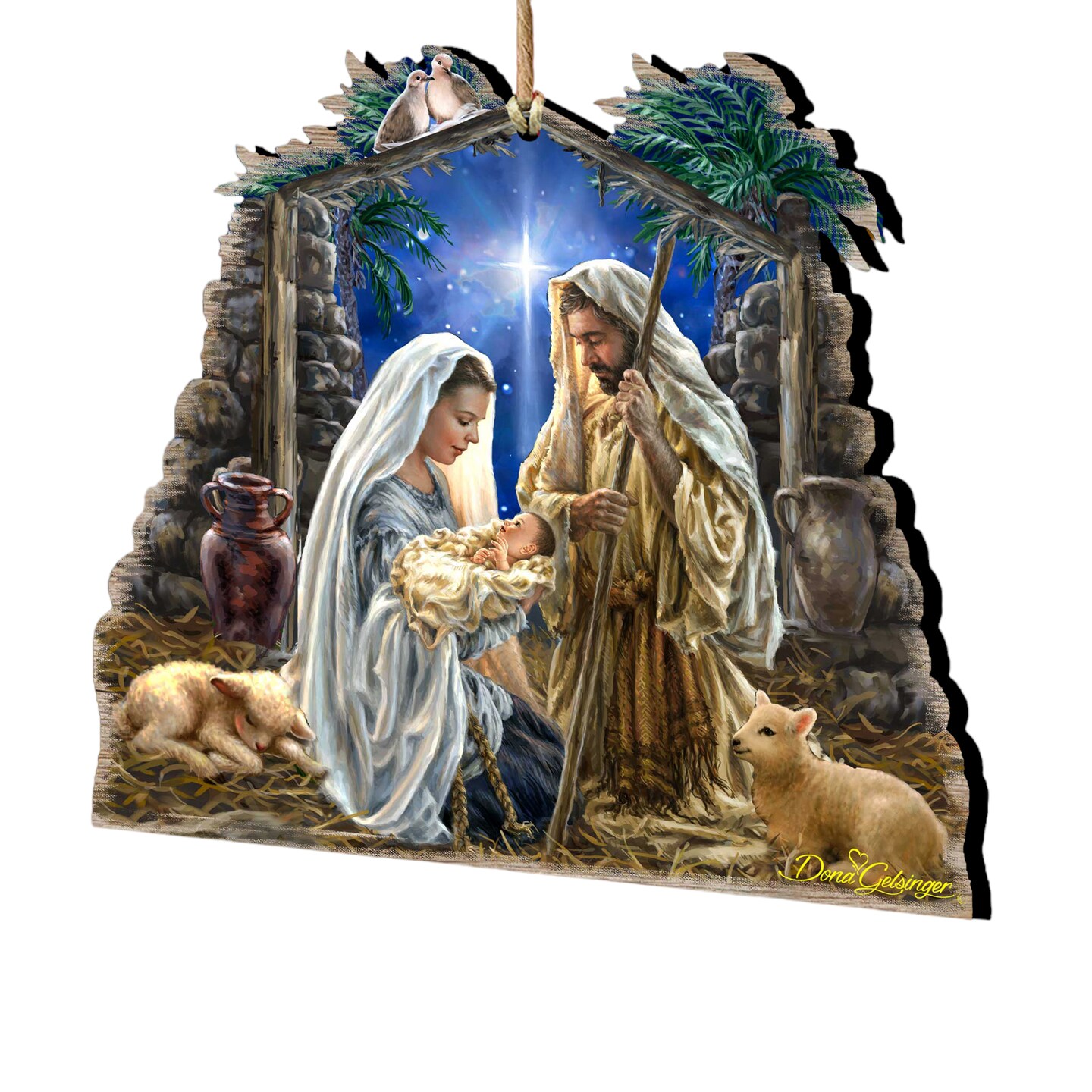 Designocracy Set of 2 Nativity Glory to God Wooden Christmas Ornaments 5.5&#x22;