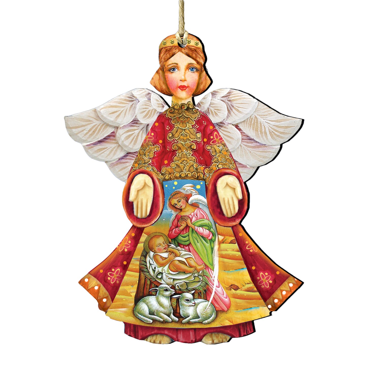 Designocracy Mary and Joseph Angel Wooden Christmas Ornaments - 5.5&#x22; - Set of 2