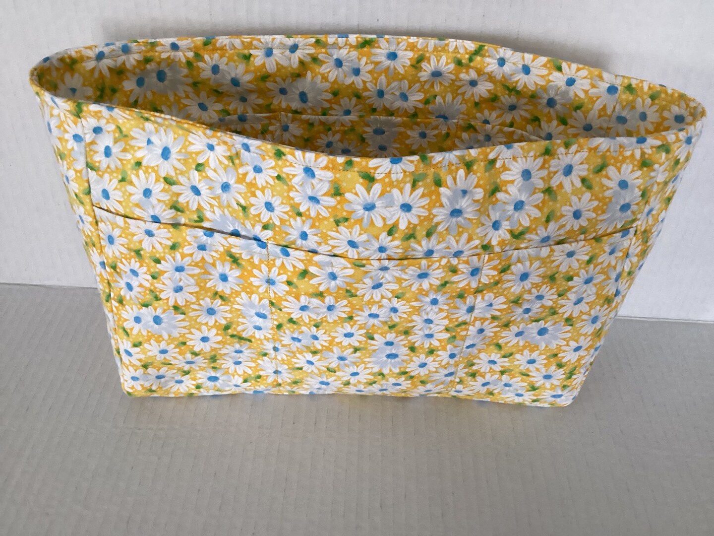 Large Purse Organizer, Desk Organizer. 14 Pockets to keep everything in its  place. Yellow Daisy Print. 10.5 inch wide, 7.25 tall, 3 deep