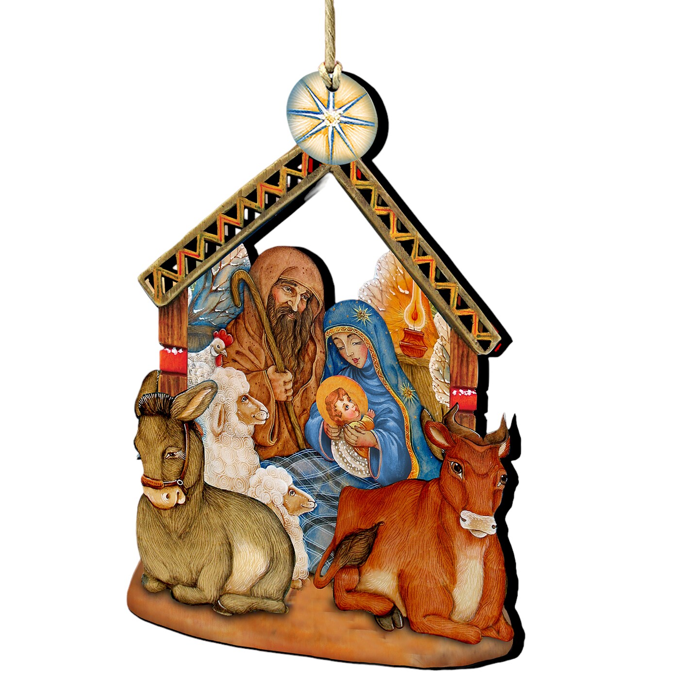 Designocracy Set of 2 Story of Nativity Wooden Christmas Ornaments 5.5&#x22;