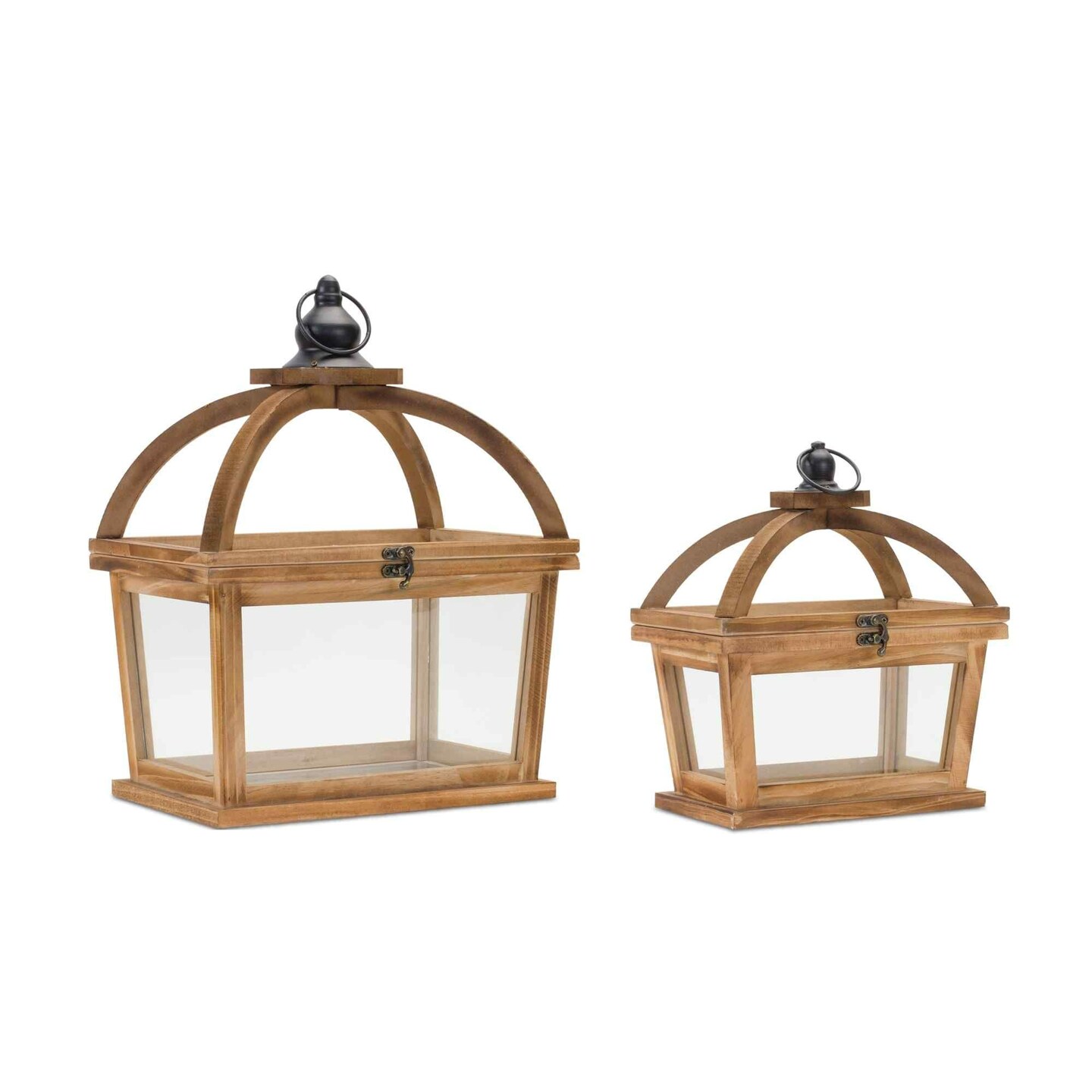 Melrose Tapered Wooden Candle Lanterns with Open Lid - 16&#x22; - Set of 2