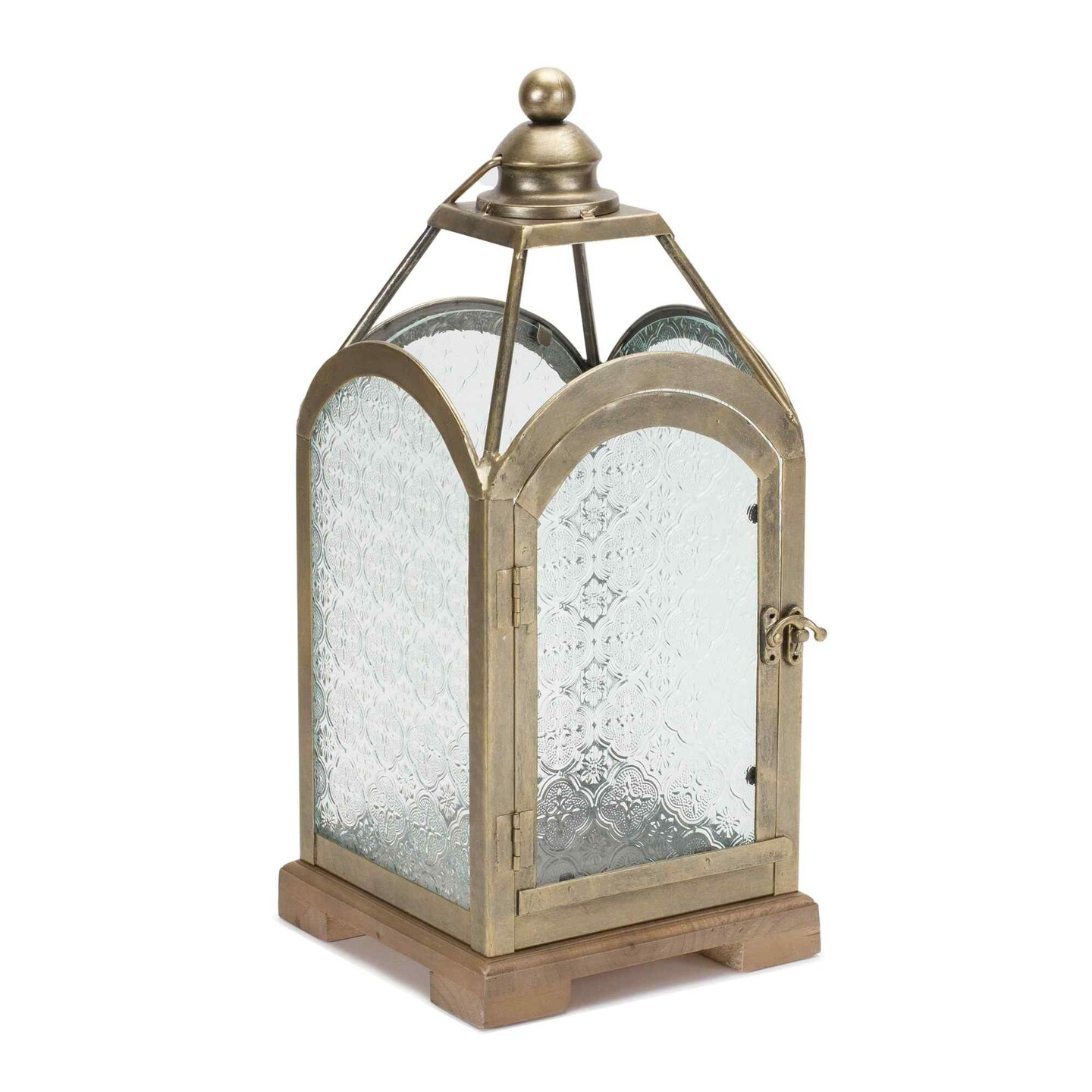 Melrose Pewter Base Candle Lantern with Ornate Glass - 16" - Bronze Tone