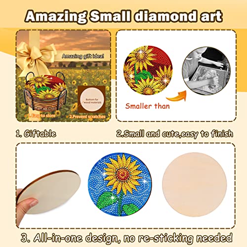 BSRESIN 8 Pcs Sunflower Diamond Painting Coasters with Holder