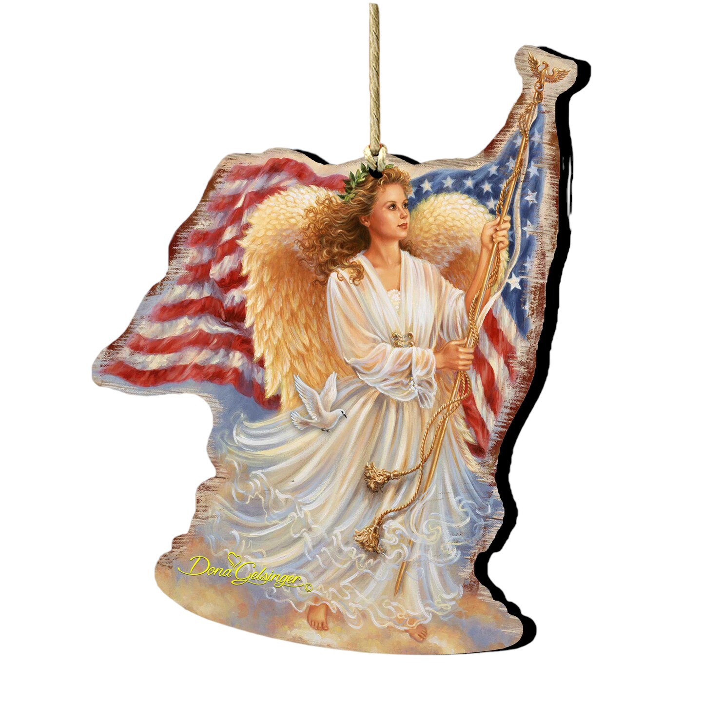 Designocracy Angel Waving American Flag Christmas Ornaments - 5.5&#x22; - Set of 2